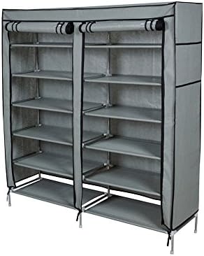 Portable Closet Rack Shelf Storage Shoe Clothes Organizer W/Shelves Grey