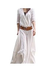 V-neck Belted Wrap Summer Linen/Viscose Maxi Dress 