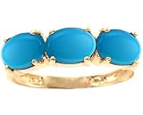 14K Yellow Gold Oval Three-Stone Ring-Turquoise-full, half sizes from 5-8.5