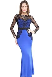 Floral Print Cocktail Floor Length Lace Vintage Long Sleeves Polyester/Spandex Club Dress/Evening Dress/Party Dress/Maxi Dress 