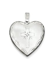 Sterling Silver 24mm w/ Diamond Cross Design Family Heart Locket