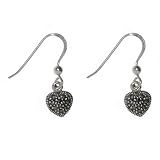 Sterling Silver Marcasite Heart Drop Earrings
