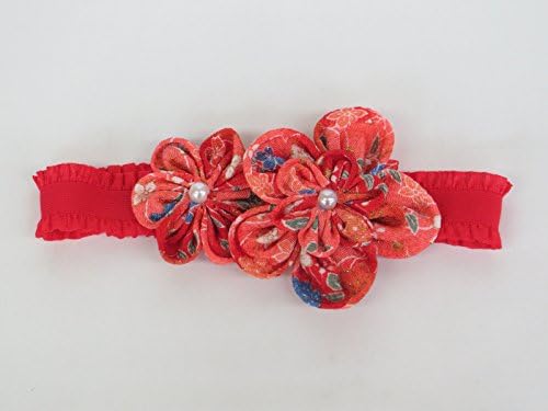 Japanese Kimono Fabric Flower Headband for Babies and Toddlers (Red)