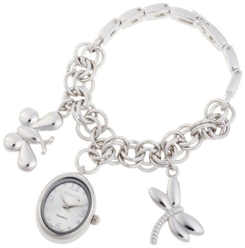 BONGO Women's BG2524 Analog Silver Dial Charm Bracelet Watch