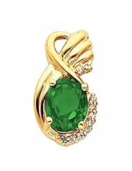 10K Yellow Gold Oval Cut Chatham Created Emerald Pendant -- LIFETIME WARRANTY