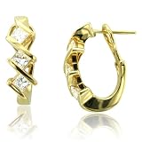 18k Yellow Gold 3 Princess Cut Diamond Hoop Huggies Earrings (G-H, VS-SI, 1.20 carat)