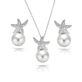 Bling Jewelry Pave Starfish Pearl Pendant and Earrings Set
