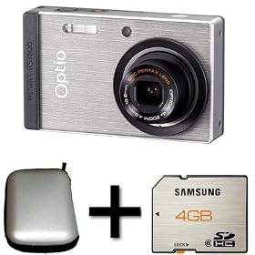 Pentax Optio RS1500 Silver Case and 4GB Memory(14MP, 4 x Wide Angle Optical Zoom) 3 inch LCD