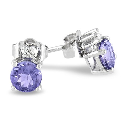 10k White Gold Tanzanite and Diamond Stud Earrings (0.02 cttw - GHI Color - I2-I3 Clarity)