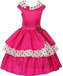Girls Organza/Taffeta Polka Dot Print Lace-Up  Dress With a Sash 