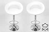 Produkt-Bild: 2x Design Barhocker wei&szlig; ECHT LEDER gepolstert h&ouml;henverstellbar - "Clemens"