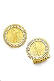 14K Gold and Diamond Set Gold Coin Cufflinks