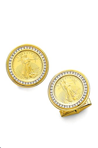 14K Gold and Diamond Set Gold Coin Cufflinks