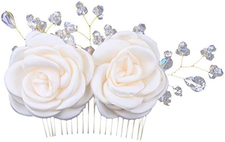 Handmade Rustic Wedding Bridal Hair Comb Flower Crystal