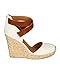 Women Linen Capped Toe Espadrille Cross Ankle Strap D'Orsay Platform Wedge Heel CB66 - Bone