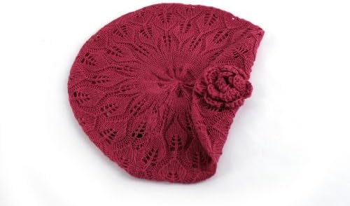 Women's Light Flower Beret Knitted Style for Spring Summer Fall 158HB (Red)