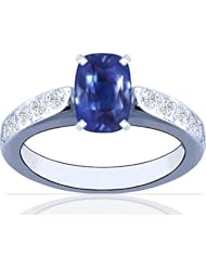 Platinum Cushion Cut Blue Sapphire Ring With Sidestones