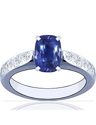 18K White Gold Cushion Cut Blue Sapphire Ring With Sidestones