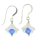 Anna Perrone White & Blue Glass Flower Earrings Finished with .925 Sterling Silver