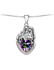 Original Star K (tm) Large Loving Mother Father With Child Family Pendant with 12mm Heart Shape Mystic Topaz in .925 Sterling Silver