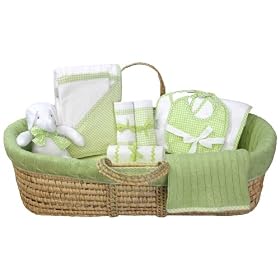 Tadpoles Cable Knit Moses Basket Gift Set, Sage