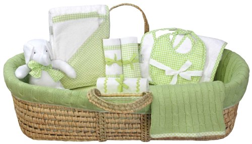 Tadpoles Cable Knit Moses Basket Gift Set, Sage