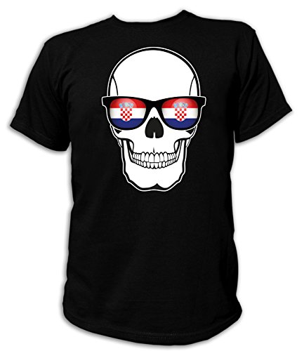 Artdiktat Herren T-Shirt – EM 2016 Skull Flag Glasses – Croatia Größe XL, schwarz