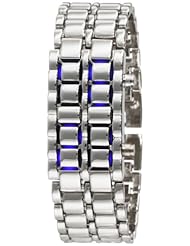 GGI International Womens WLed-Lava-SB Silver Stainless Steel Lava Blue LED Digital Bracelet Watch