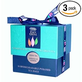 Eden Grove Green Tea Jasmine & Orange, 16-count Pyramid Tea Bags, 1.7-Ounce Boxes (Pack of 3)