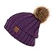 C.C Exclusives Fuzzy Lined Knit Fur Pom Beanie Hat (YJ-820) (Purple)