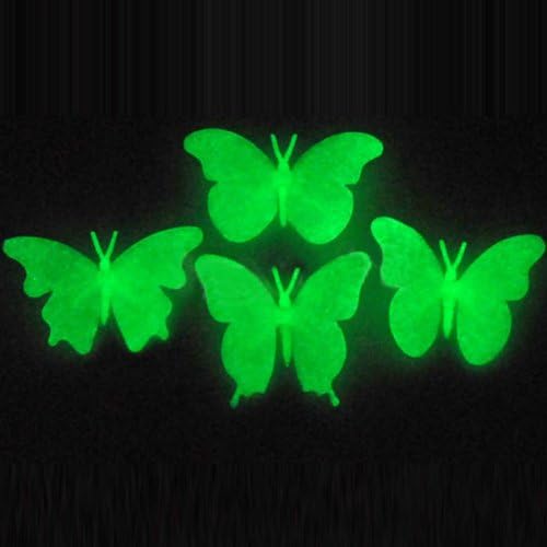 Set 4 Fluorescent Glow In Dark Butterfly Plastic Wall Sticker .