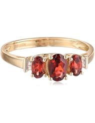 10k Yellow Gold Birthstone 3-Stone with Diamond Accent Ring