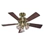 Hunter 20430 Beacon Hill Three-Light 42-Inch Five-Blade Ceiling Fan, Antique Brass with Clear Globes