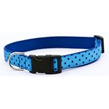 Large Blue/Navy Polka Dot Dog Collar: 1 wide, Adjusts 18-28.