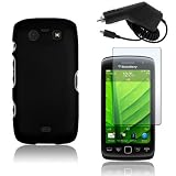 BlackBerry Torch 9850/9860 - Black Rubberized Hard Plastic Skin Case Cover + Car Charger + Clear Screen Protector [AccessoryOne Brand]