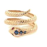 14K Gold (Choice of Yellow or Rose Gold) Coiled Snake Ring set with Sapphire & Ruby with Snake Scaling - Finger Sizes 5 to 12 Available