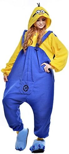 Newcosplay Unisex Polar Fleece Halloween Adult Onesie Minion Costume (M)