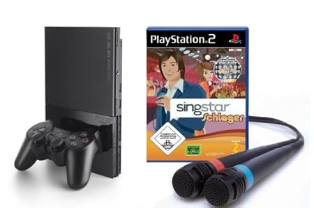 PlayStation 2 - PS2 Konsole, black inkl. SingStar Schlager + Mikrofone