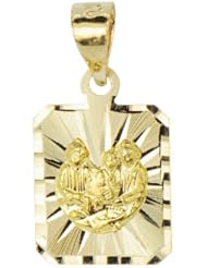 14k Yellow Gold, Baptism Christening Pendant Charm Square 12mm Wide