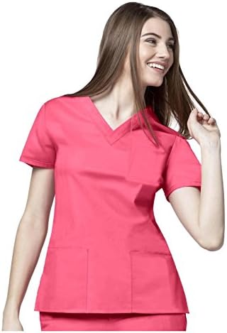 G Med Women's Two Piece Solid Pocket Top and Pant Scrub Set(SET-MED,PNKA1-L)