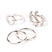 4pcs Fashion New Women Girl Rhinstone Heart Leaves Leaf Circle Knuckle Rings Set