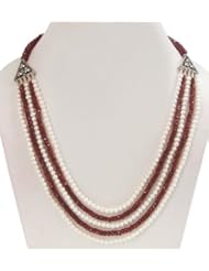 Designer 5 Strands Natural Ruby & Fresh Water Pearl Beaded Necklace