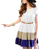 Allegra K Lady Scoop Neck Short Sleeve Mini Dress Khaki Blue S