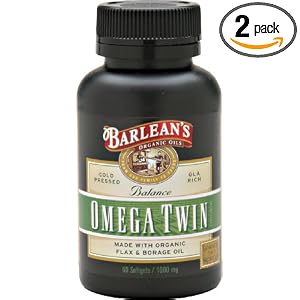 Barlean's Organic Oils Fresh Omega Twin 1000 mg Softgels, 60-Count Bottles (Pack of 2)