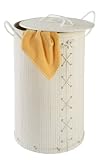 Wenko 17754100 Wäschetruhe Bamboo - mit Wäschesack, Bambus, Ø 35 x 60 cm, 55 Liter, weiß