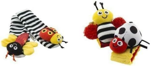 Lovely Baby Rattle Toys Garden Bug Wrist Rattle + Foot Socks 4 Pcs a Set