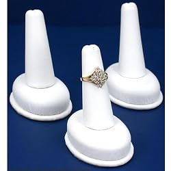 3 White Leather Ring Finger Displays Jewelry Showcase