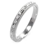 Platinum and Diamond Engraved Wedding Band or Stacking Ring, Ring Size 6 (T.w 0.10)