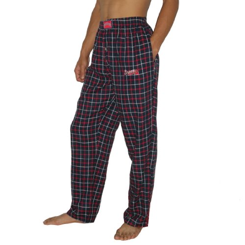 Mens MLB Atlanta Braves Plaid Cotton Thermal Sleepwear / Pajama Pants - Dark Blue & Red (Size: XL)