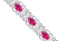 Antique Styling Oval Cut Created Ruby Gemstone Bracelet in Sterling Silver